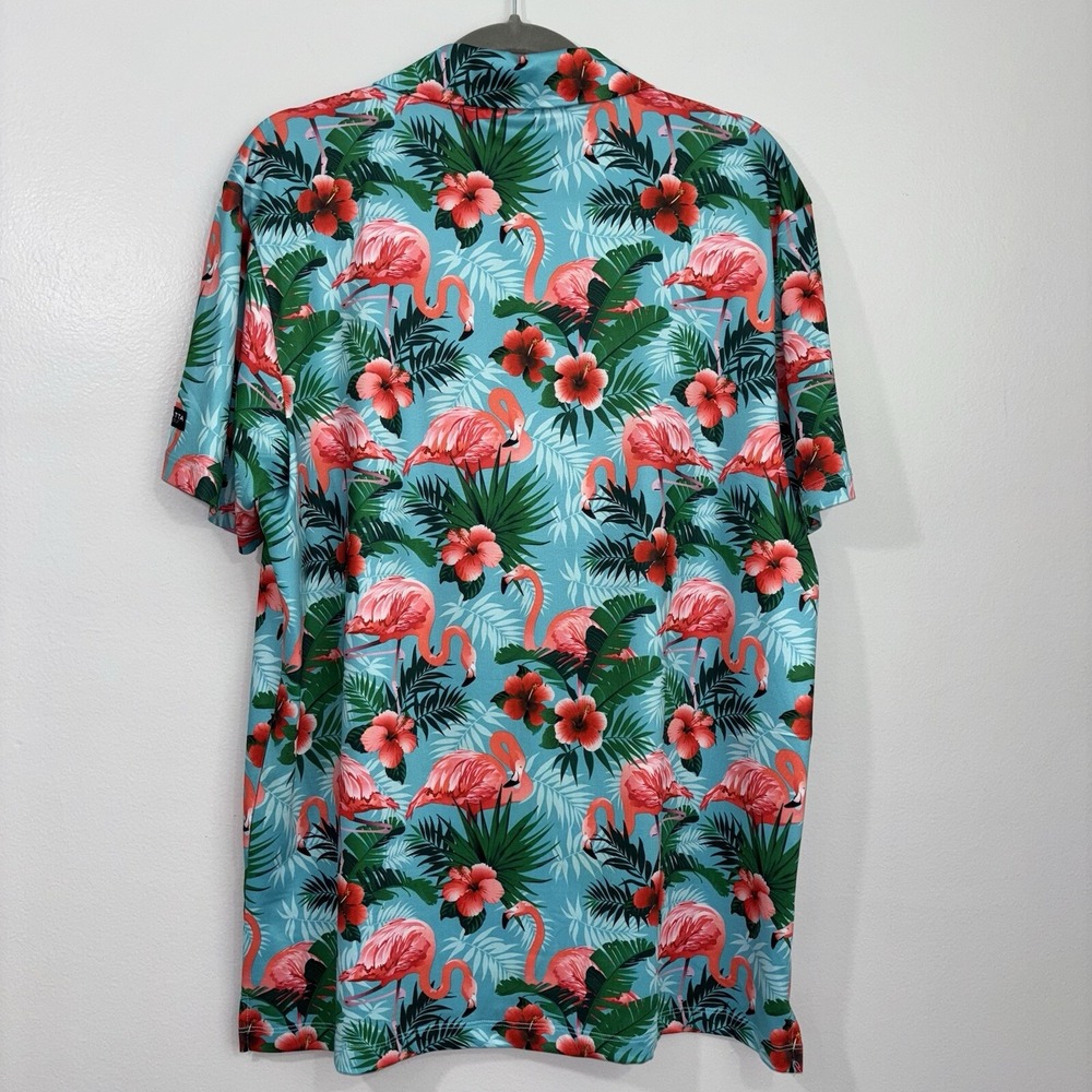 Yatta Golf Stretch Golf Polo Floral Flamingo Print Shirt Size Medium - Picture 3 of 5